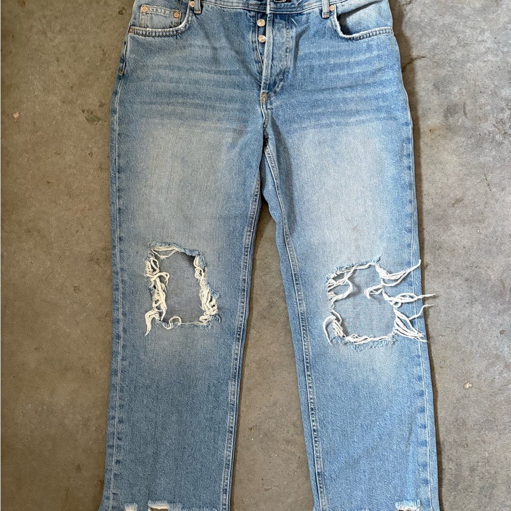 We The Free Light Blue Distressed Straight Leg Jeans size 28